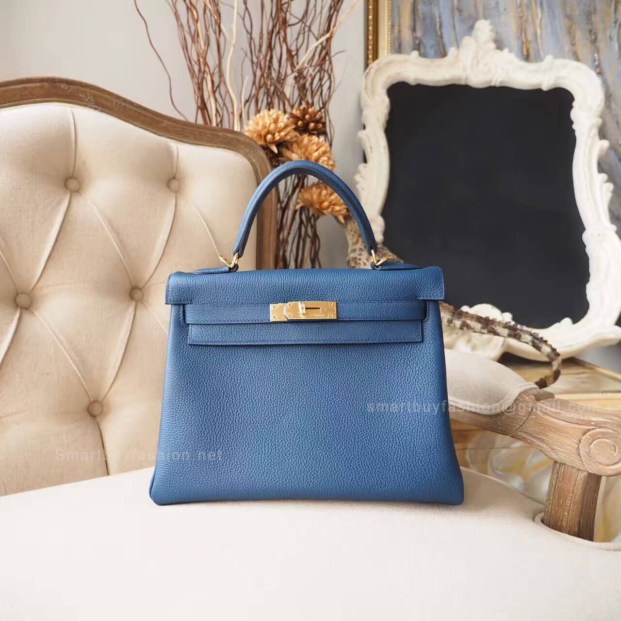 Hermes Kelly 28 Bag in s7 Blue de Galice Togo GHW